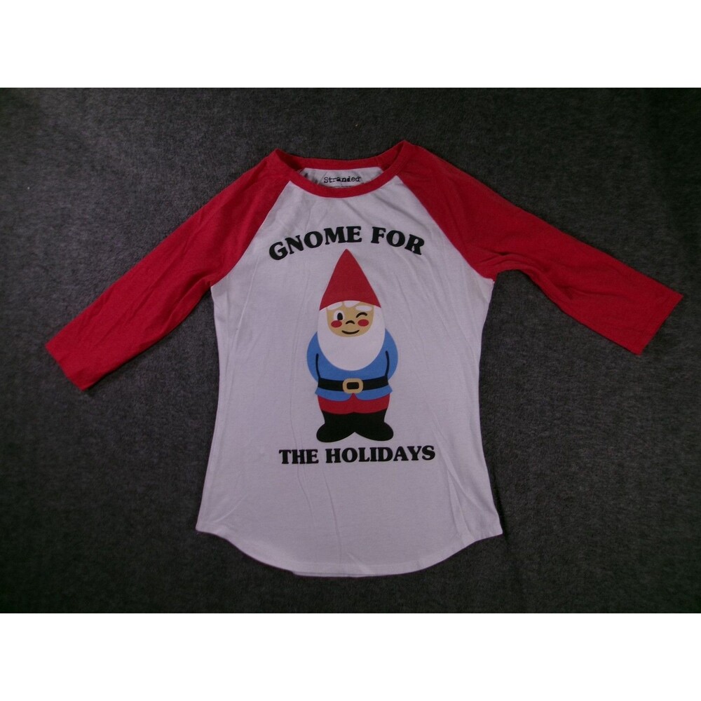 Stranded Raglan Shirt Adult L Gnome For The Holidays Graphic 3/4 Sleeve Red